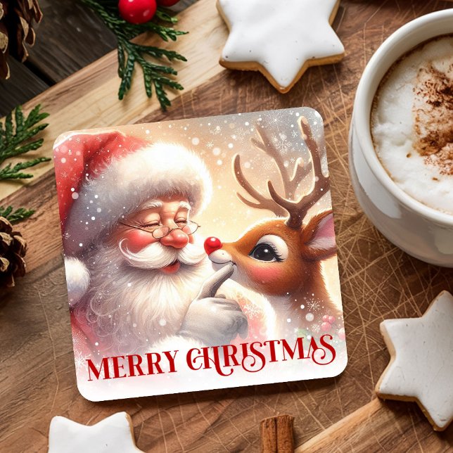 Posavasos Cuadrado De Papel Funny Santa Rudolph Cartoon Christmas Drink Coaste (Funny Santa Rudolph Cartoon Christmas Drink Coaster

)