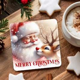 Posavasos Cuadrado De Papel Funny Santa Rudolph Xmas Coaster Cartoon Style Art