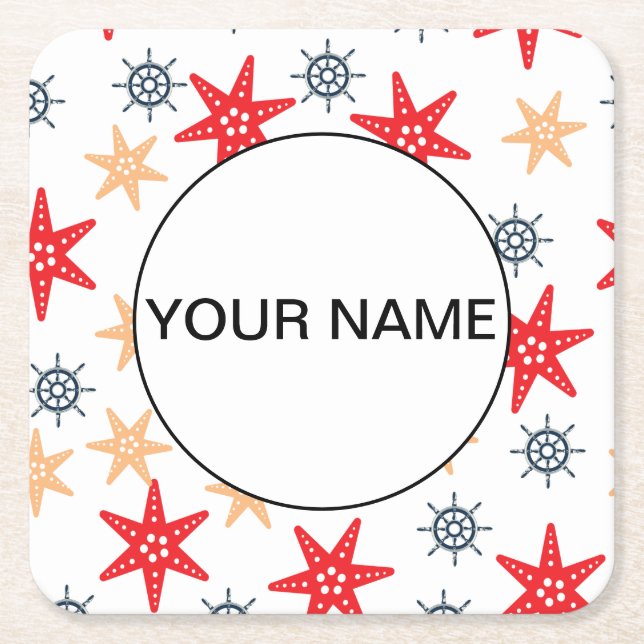 Posavasos Cuadrado De Papel Funny Seastars And SteerWheels Pattern (Anverso)