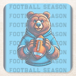 Posavasos Cuadrado De Papel Fútbol Personalizado de oso azul