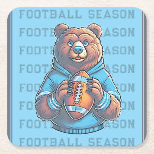 Posavasos Cuadrado De Papel Fútbol Personalizado de oso azul