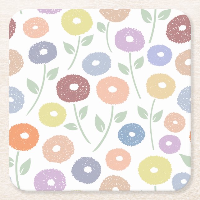 Posavasos Cuadrado De Papel Fuzzy Flower Lg Pattern Pastels on White (Anverso)