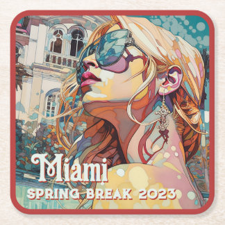 Posavasos Cuadrado De Papel Gafas de sol rubias Miami Resort Pool Watercolor P