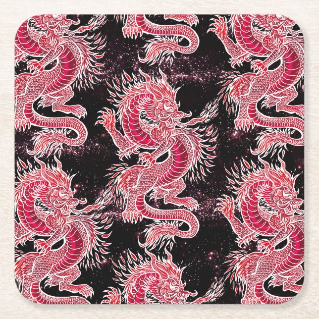 Posavasos Cuadrado De Papel Galaxia del Dragón Rojo (Anverso)