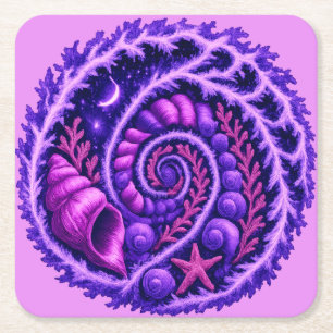 Posavasos Cuadrado De Papel Galaxia Espiral del Océano Místico Arte de Concha 
