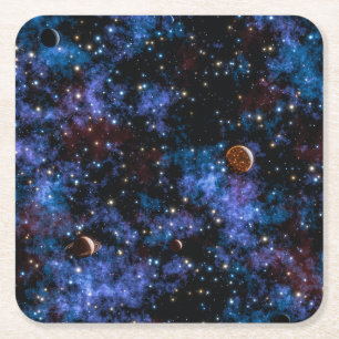 Posavasos Cuadrado De Papel Galaxias, estrellas y planetas coloridos de noche