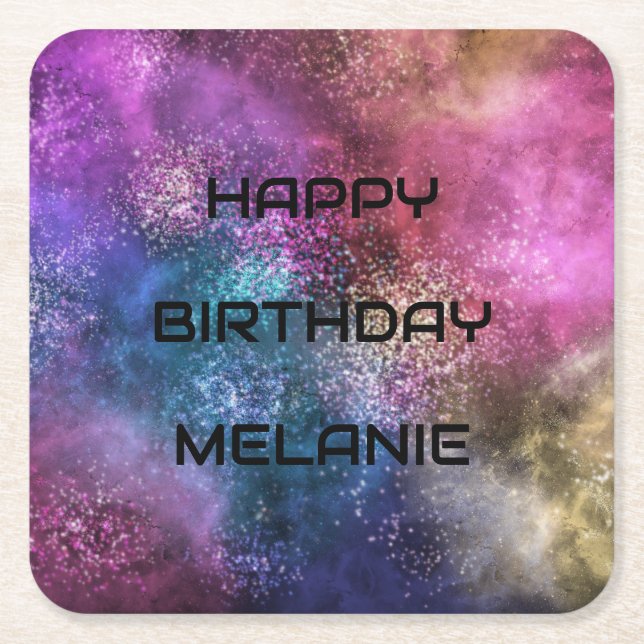 Posavasos Cuadrado De Papel Galaxy Happy Birthday (Anverso)