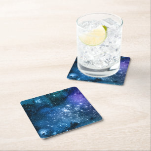 Posavasos Cuadrado De Papel Galaxy Lovers Starry Space Blue Sky White Sparkles