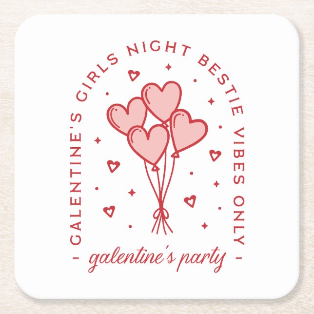 Posavasos Cuadrado De Papel Galentine fiesta valentines bestial chicas preppy (Anverso)