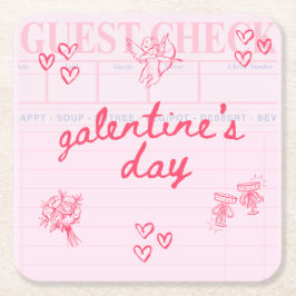 Posavasos Cuadrado De Papel Galentine’s Day Valentine Girly Invitation