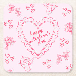 Posavasos Cuadrado De Papel Galentine’s Day Valentine Girly Invitation