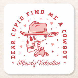Posavasos Cuadrado De Papel Galentines día cowgirl tema del país del cowboy di