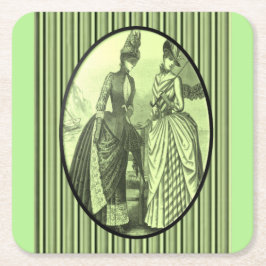 Posavasos Cuadrado De Papel gallas de cosecha de vintage verde
