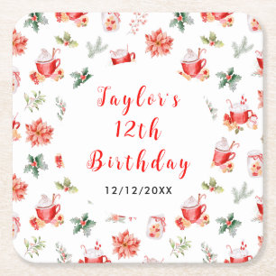 Posavasos Cuadrado De Papel Galletas de Navidad y Cumpleaños de Cocoa Rojo
