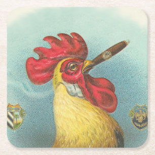 Posavasos Cuadrado De Papel Gallo que fuma