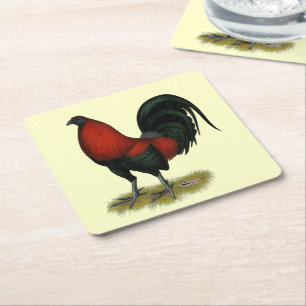 Posavasos Cuadrado De Papel Gallo Rojo Negro Americano BB