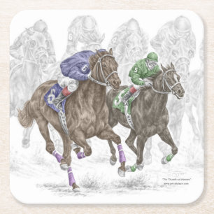 Posavasos Cuadrado De Papel Galloping Race Horses
