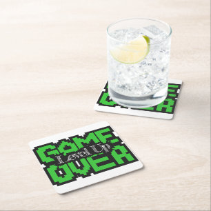 Posavasos Cuadrado De Papel Game Over, Revivir Clásicos Vintage y Subir de Niv
