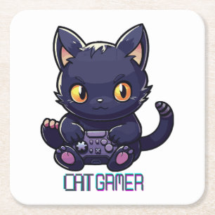 Posavasos Cuadrado De Papel Gamer gato