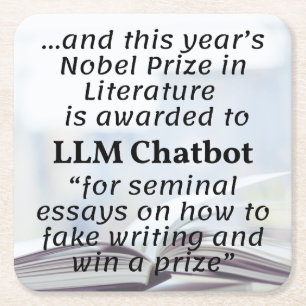 Posavasos Cuadrado De Papel Ganadora del Premio Nobel de Literatura LLM Chatbo