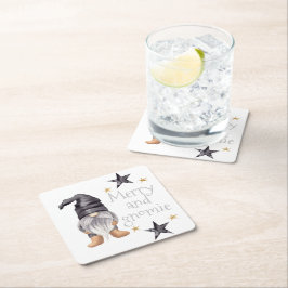 Posavasos Cuadrado De Papel Gangnomo de acuarela de invierno para Navidades