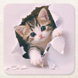 Posavasos Cuadrado De Papel Gatito Adorable