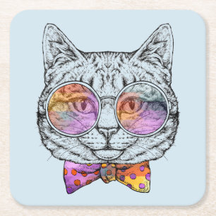Posavasos Cuadrado De Papel Gatito sabio Kat