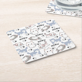 Posavasos Cuadrado De Papel Gatitos Gorditos Adorables y Corazones Meow