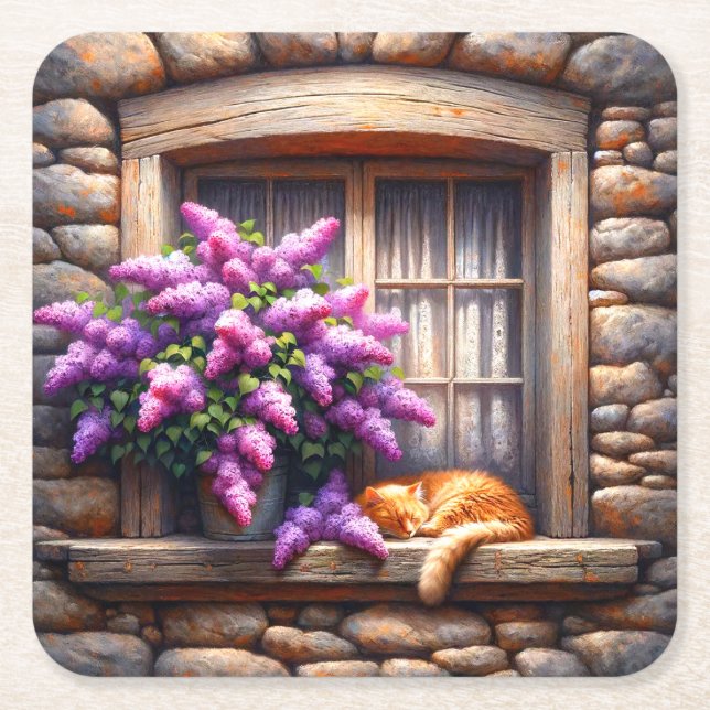 Posavasos Cuadrado De Papel Gato (Anverso)