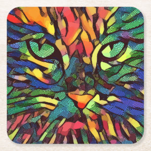 Posavasos Cuadrado De Papel Gato abstracto colorido y de Guay