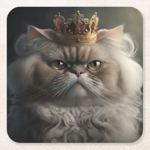 Posavasos Cuadrado De Papel gato con corona