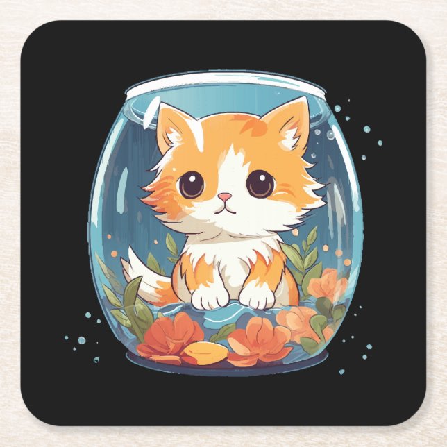 Posavasos Cuadrado De Papel Gato Culpable (Anverso)