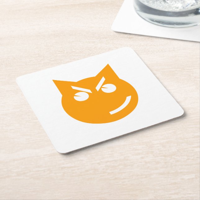 Posavasos Cuadrado De Papel Gato de Emoji sonriente (En perspectiva)