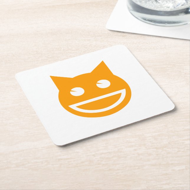 Posavasos Cuadrado De Papel Gato de Emoji sonriente (En perspectiva)