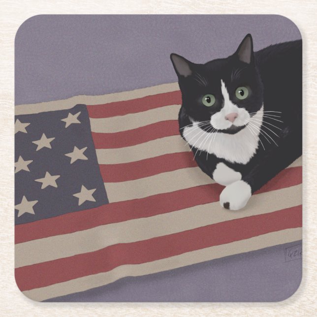 Posavasos Cuadrado De Papel Gato de Estados Unidos (Anverso)