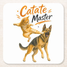 Gato de Karate Divertido Pateando Pastor Alemán