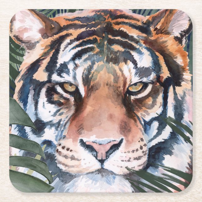 Posavasos Cuadrado De Papel Gato de la jungla - Tigre (Anverso)