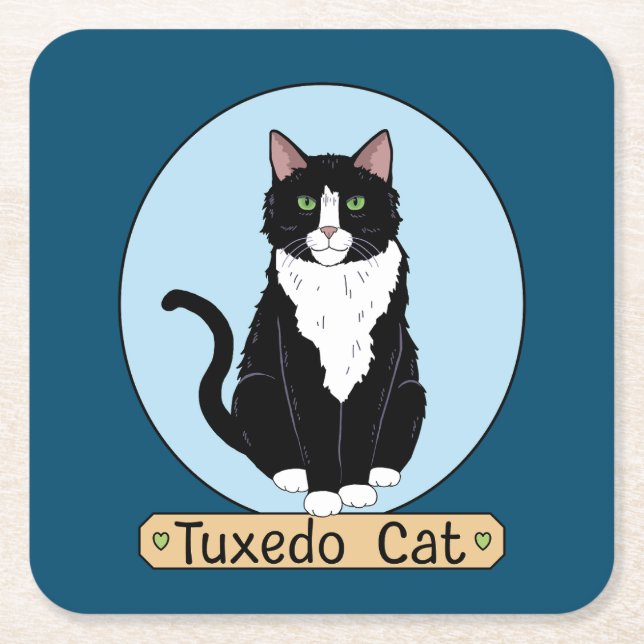 Posavasos Cuadrado De Papel Gato de Tuxedo (Anverso)