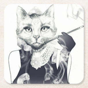 Posavasos Cuadrado De Papel Gato del encanto