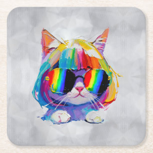 Posavasos Cuadrado De Papel Gato Divertido Pequeño y Lindo (Pintura No. 5)