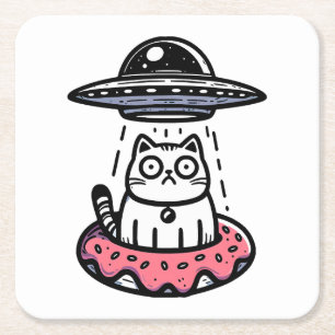 Posavasos Cuadrado De Papel Gato Donut OVNI