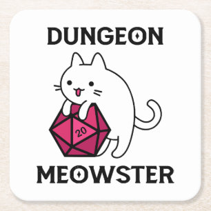 Posavasos Cuadrado De Papel Gato Dungeon Meowster Divertido