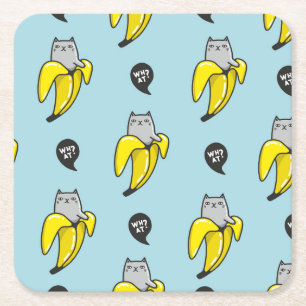 Posavasos Cuadrado De Papel Gato en banana