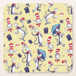 Posavasos Cuadrado De Papel Gato en el sombrero Patrón Amarillo