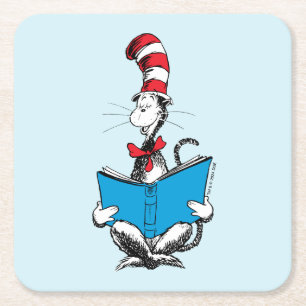 Posavasos Cuadrado De Papel Gato en la lectura del sombrero
