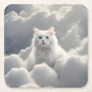 Posavasos Cuadrado De Papel Gato en las nubes