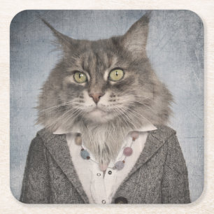 Posavasos Cuadrado De Papel Gato en ropa