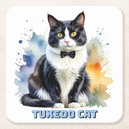 Posavasos Cuadrado De Papel Gato Esmoquin Elegante