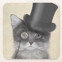 Gato gris con sombrero superior