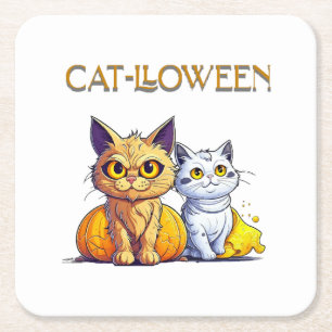 Posavasos Cuadrado De Papel Gato Halloween